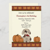 Puppy en pompoenen Herfst Verjaardag Uitnodiging (Voorkant / Achterkant)