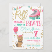 Puppy en Rolschaatsen Verjaardag Uitnodiging (Voorkant)