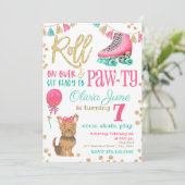 Puppy en Rolschaatsen Verjaardag Uitnodiging (Staand voorkant)