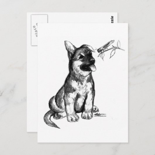 Puppy en sprinkhaan briefkaart (Voorkant / Achterkant)