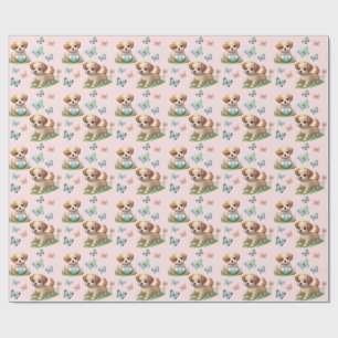 Puppy- en Vlinderpatroon Baby Bijter Cadeaupapier