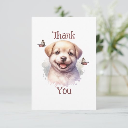 Puppy en vlinders bedankkaart (Staand voorkant)
