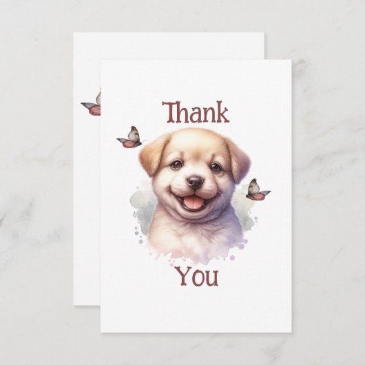 Puppy en vlinders bedankkaart (Voorkant / Achterkant)