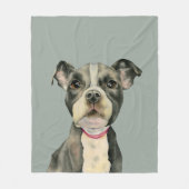 "Puppy Eyes" Pit Bull Dog Waterverf Schilderij Fleece Deken (Voorkant)