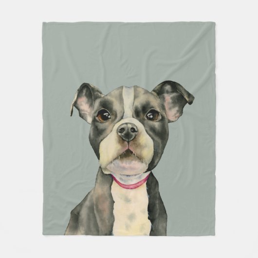 "Puppy Eyes" Pit Bull Dog Waterverf Schilderij Fleece Deken (Voorkant)