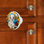 Puppy Faux-Glas in lood Keramische Knop