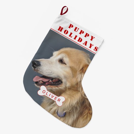 Puppy feestdagen hondje rode kerstfoto grote kerstsok (Voorkant (Hangend))