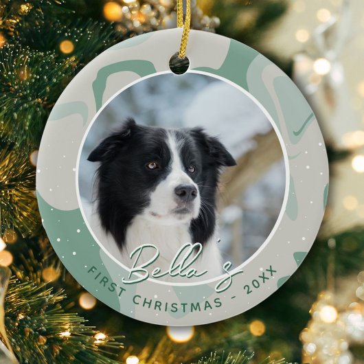 Puppy First Kerstborder Collie Dog Foto Keramisch Ornament