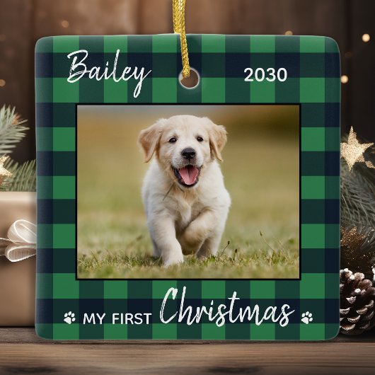 Puppy First KerstGreen Pset foto Keramisch Ornament
