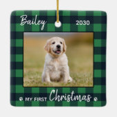 Puppy First KerstGreen Pset foto Keramisch Ornament (Achterkant)