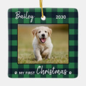 Puppy First KerstGreen Pset foto Keramisch Ornament (Voorkant)