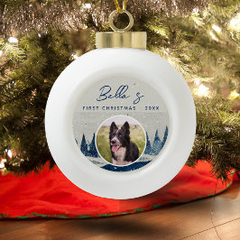 Puppy First KerstWinter Forest Dog Foto Keramische Bal Ornament