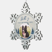 Puppy First KerstWinter Forest Dog Foto Tin Sneeuwvlok Ornament (Rechts)