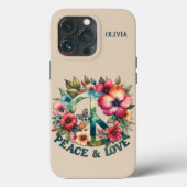 Puppy & Floral 70s Retro "Peace & Love" Vredesbord Case-Mate iPhone Case (Achterkant)
