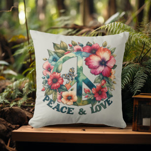 Puppy & Floral 70s Retro "Peace & Love" Vredesbord Kussen