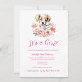 Puppy & Flowers Baby shower Uitnodiging (Voorkant)