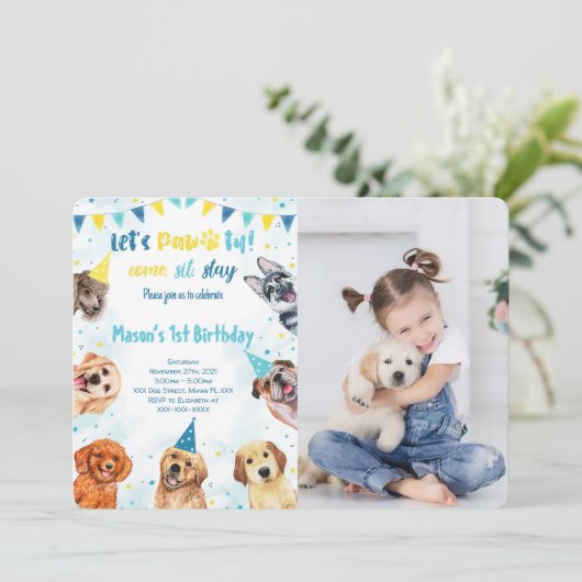 Puppy foto uitnodiging (Staand voorkant)