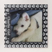 Puppy Foto van Paw-afdrukken met naam Legpuzzel (Horizontaal)