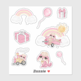 Puppy Girl Birthday Sticker