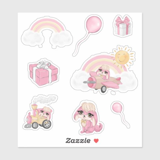 Puppy Girl Birthday Sticker (Vel)
