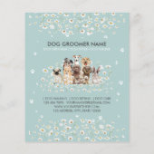 Puppy Green Daisy Flower Dog Groomer Prijslijst Flyer (Achterkant)