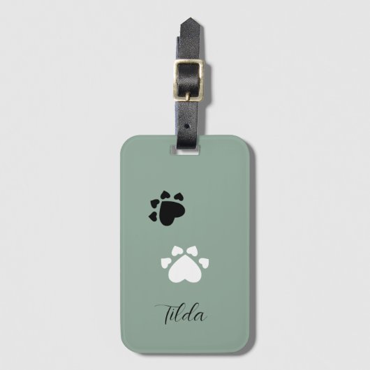 Puppy Heart Paws Monogrammed Bagagelabel (Voorkant (verticaal))