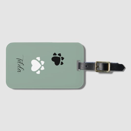 Puppy Heart Paws Monogrammed Bagagelabel (Voorkant (horizontaal))