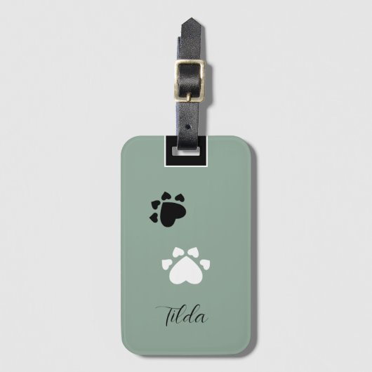 Puppy Heart Paws Monogrammed Bagagelabel (Voorkant (verticaal))