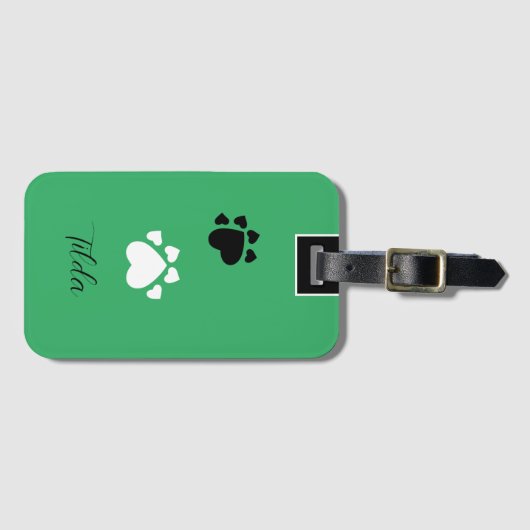 Puppy Heart Paws Monogrammed Bagagelabel (Voorkant (horizontaal))