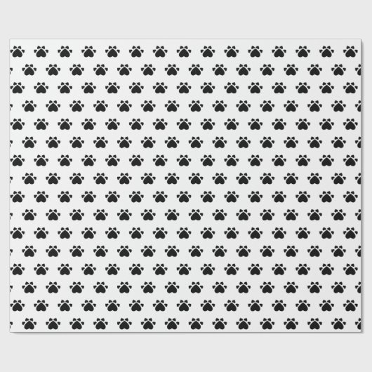 Puppy Heart Paws Pattern Black and White Cadeaupapier (Vlak)