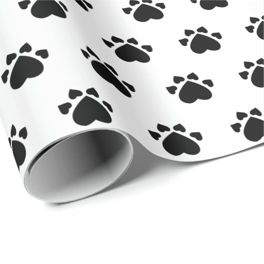 Puppy Heart Paws Pattern Black and White Cadeaupapier (Rol Hoek)