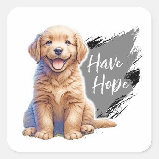 Puppy heeft hoop vierkante sticker (Voorkant)