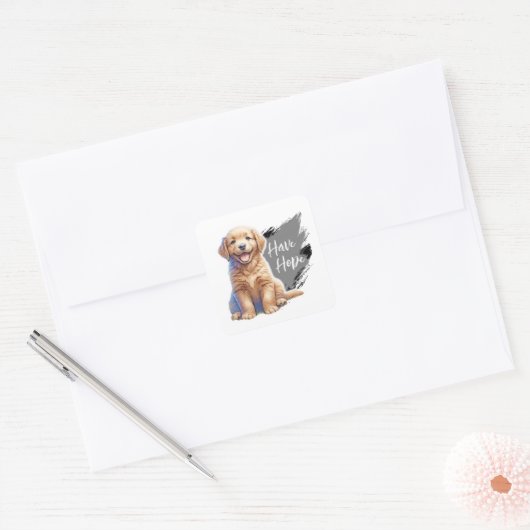 Puppy heeft hoop vierkante sticker (Envelop)