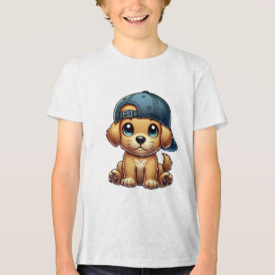 Puppy Het dragen van een Pet Cartoon Art Tri-Blend Shirt