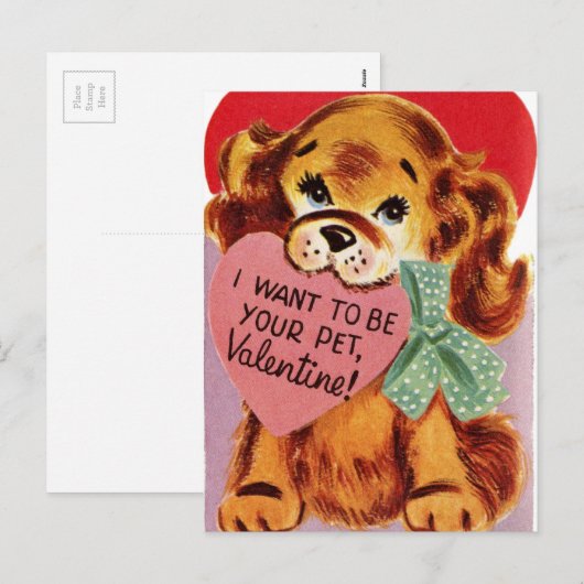  Puppy Holds Heart Valentijn Feestdagenkaart (Voorkant / Achterkant)