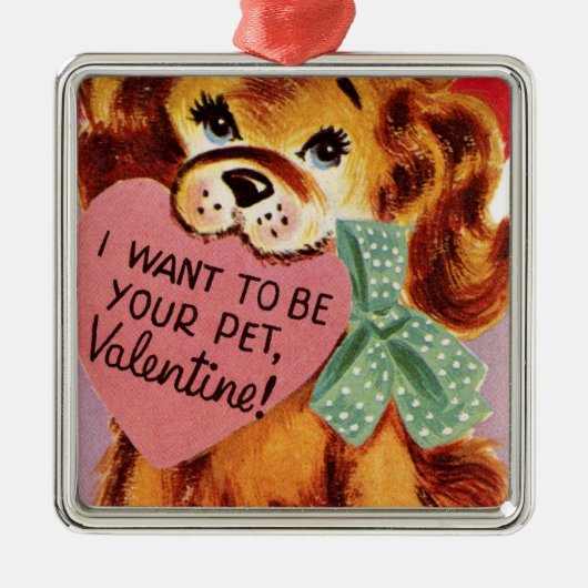  Puppy Holds Heart Valentijn Metalen Ornament (Voorkant)