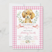 Puppy hond baby shower uitnodiging roze meisje (Voorkant)