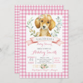 Puppy hond baby shower uitnodiging roze meisje (Voorkant / Achterkant)