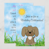 Puppy hond en bloemen verjaardag uitnodiging (Voorkant / Achterkant)