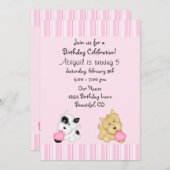 Puppy hond en harten verjaardagsuitnodiging voor m kaart (Voorkant / Achterkant)