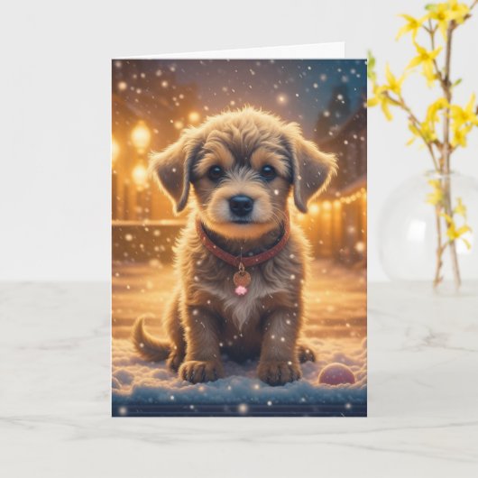 Puppy Hond en Kerstmis Quote Kaart (Gele Bloem)