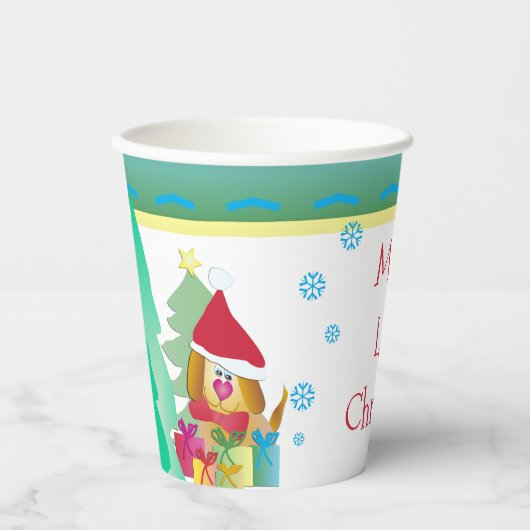 Puppy hond en sneeuwvlok papieren bekers (Voorkant)