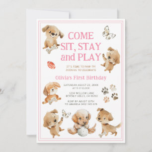Puppy-hond feestje verjaardagsuitnodiging meisje kaart