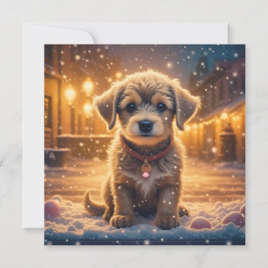 Puppy Hond in de Sneeuw Gepersonaliseerde Kerstmis Kaart (Voorkant)
