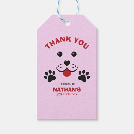 puppy hond laat pawty verjaardag jongen cadeaulabel (Voorkant)