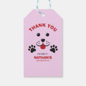 puppy hond laat pawty verjaardag jongen cadeaulabel (Achterkant)