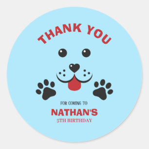 puppy hond laat pawty verjaardag jongen ronde sticker