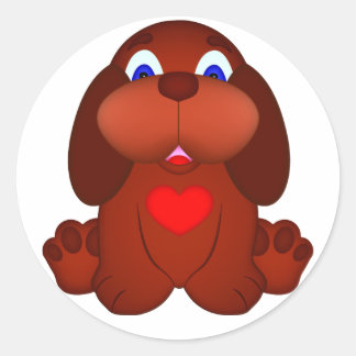 Puppy hond met rood hart ronde sticker