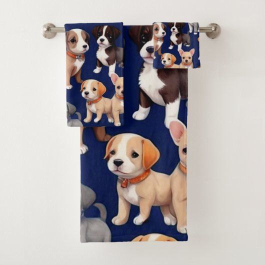 Puppy Hond Navy Blauw Patroon Ontwerp Bad Handdoek (Insitu)