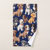 Puppy Hond Navy Blauw Patroon Ontwerp Bad Handdoek (Handdoek)